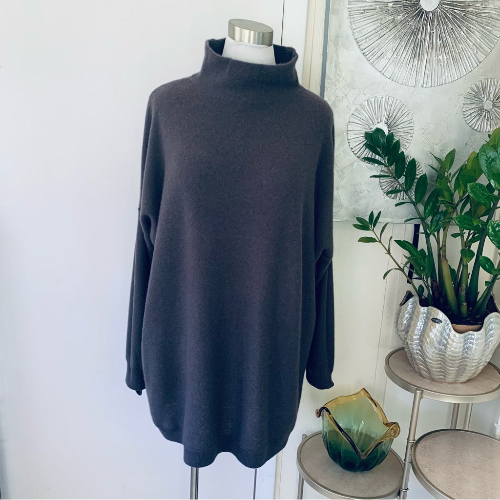 Nwot Free People 100%Cashmere Mock Neck Tunic Oversized Sweater /Dress Size Xl